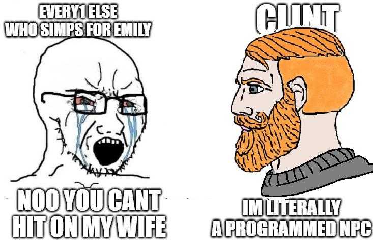 two cartoon pictures of a man with a beard and a woman with glasses