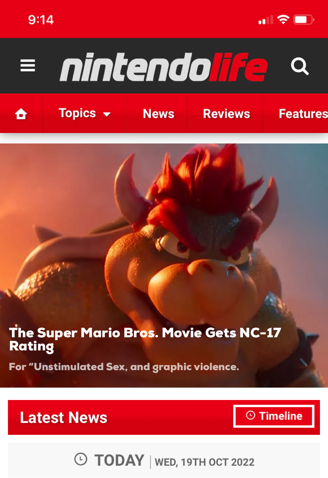 nintendo life news app on a smartphone screen