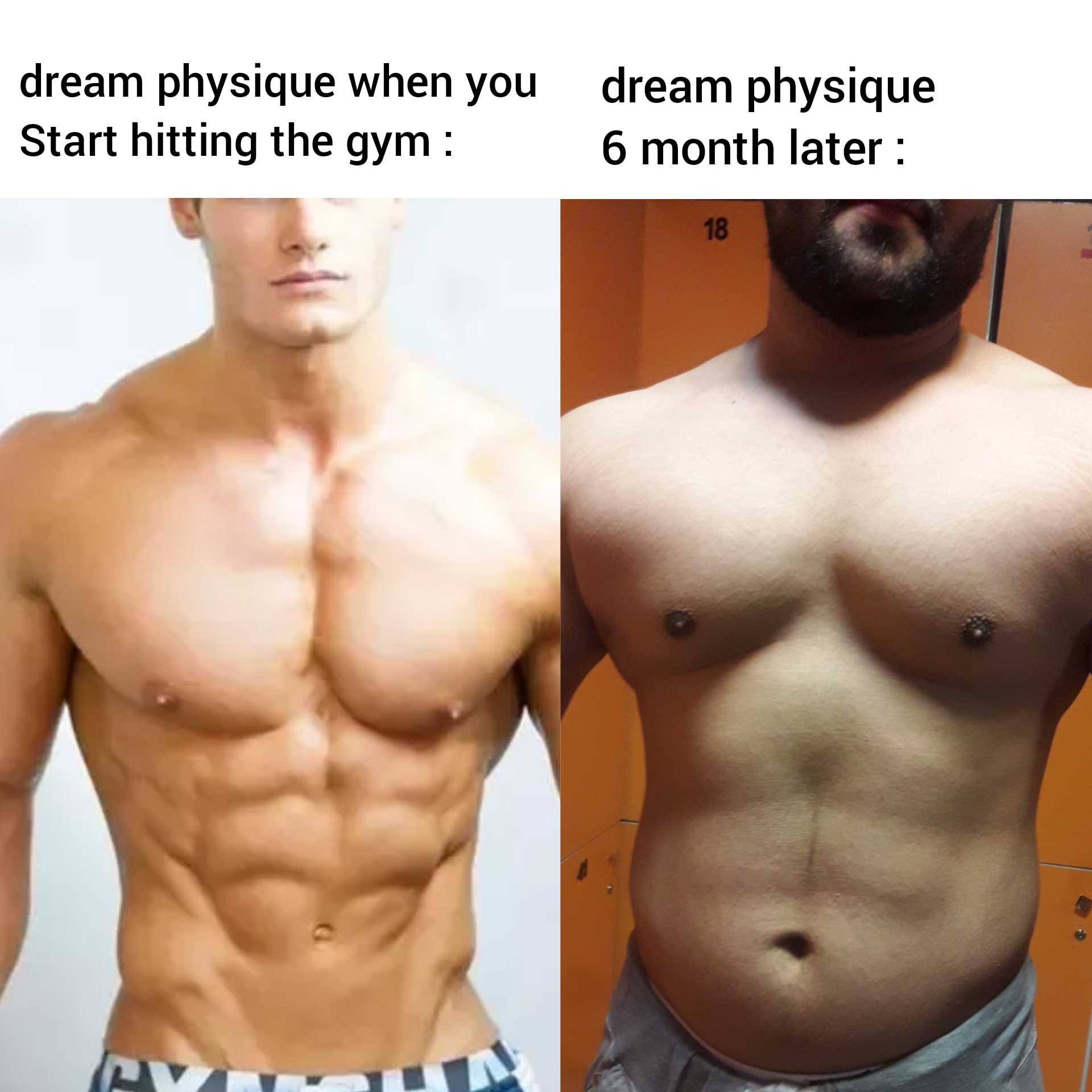 there are two pictures of a man with a very big chest