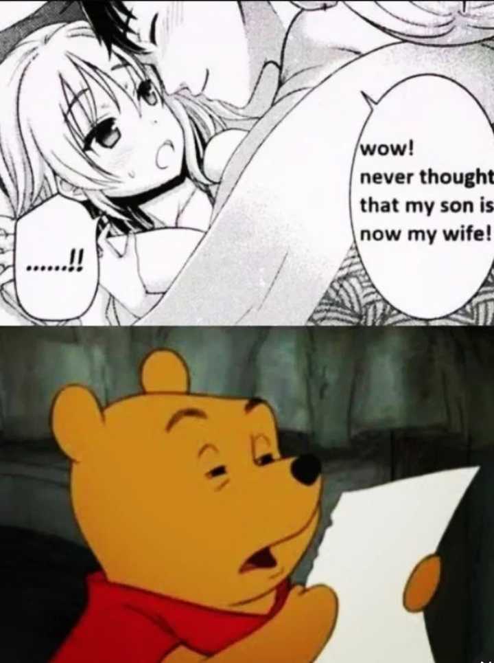 cartoon of winnie the pooh and winnie the pooh saying, ' wow, never thought that my son