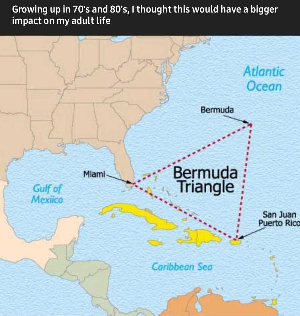 a map of the bermuda triangle with a red triangle on it