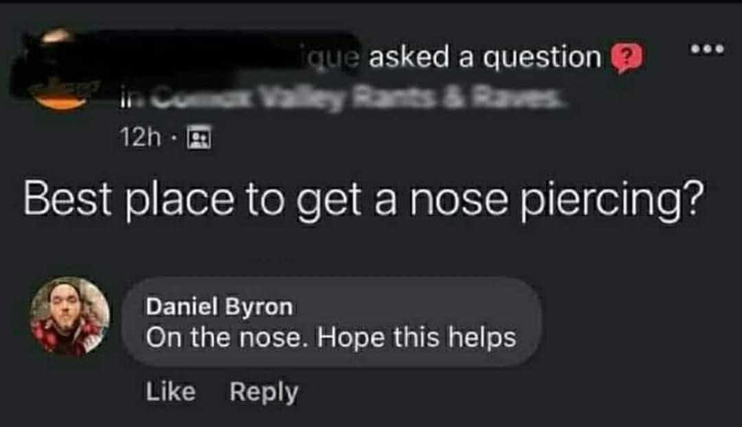 a screenshot of a text message from a person asking to get a nose piercing