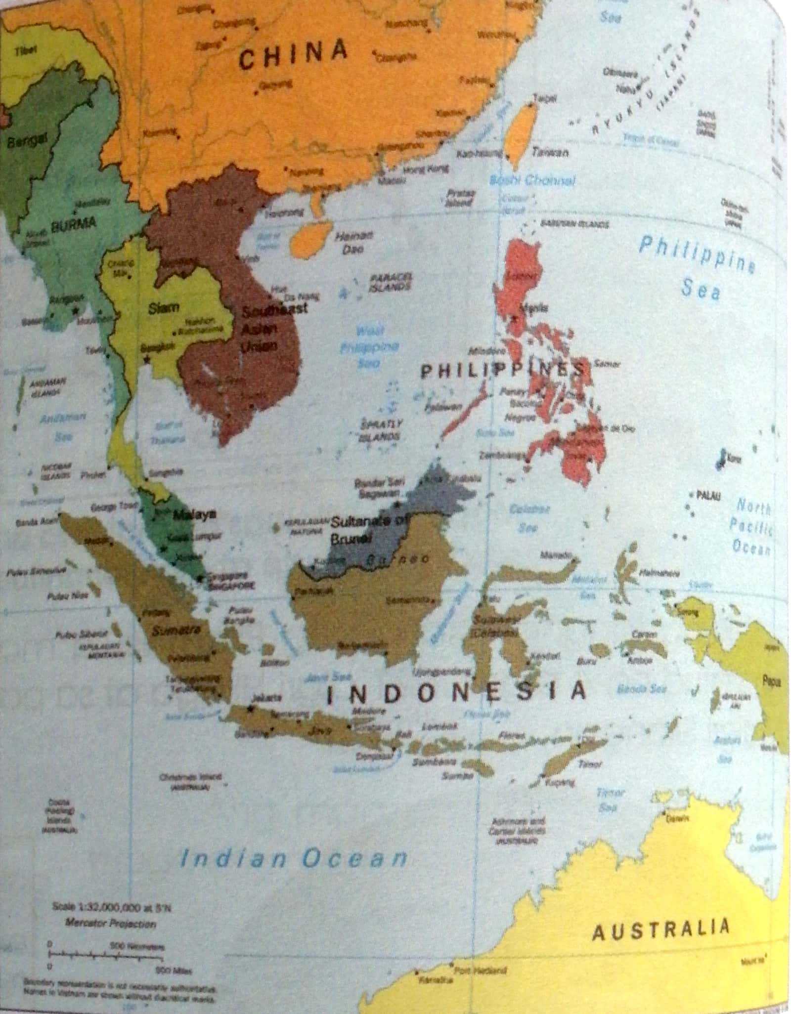 a close up of a map of asia with countries and their capitals