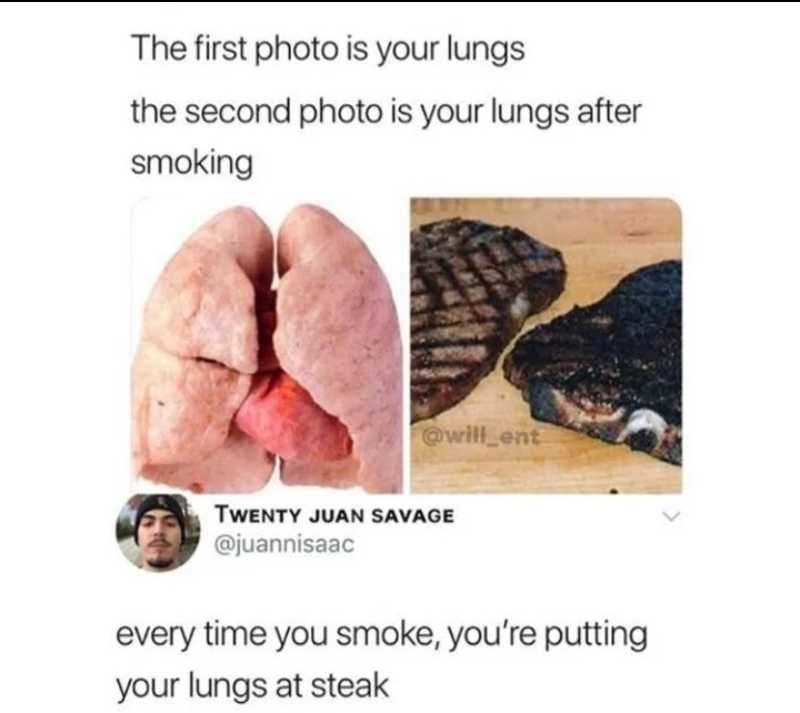 a picture taken on a twitter account of a man smoking a steak