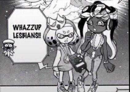 cartoon of two girls with glasses and a sign that says whatzup lesbians