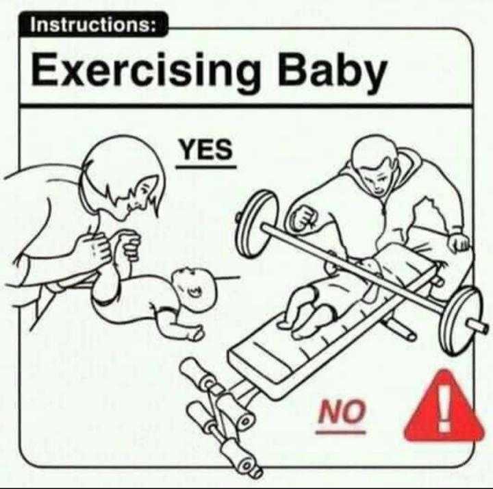 a cartoon drawing of a baby being trained to exercise