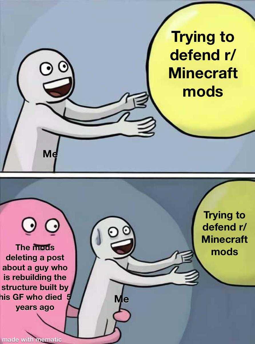 cartoon of a man trying to defend a minecraft mods