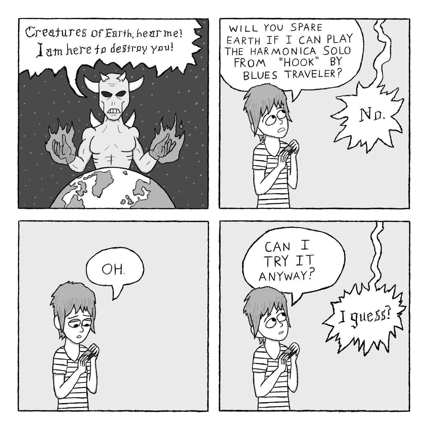 a cartoon of a comic strip with a woman and a demon