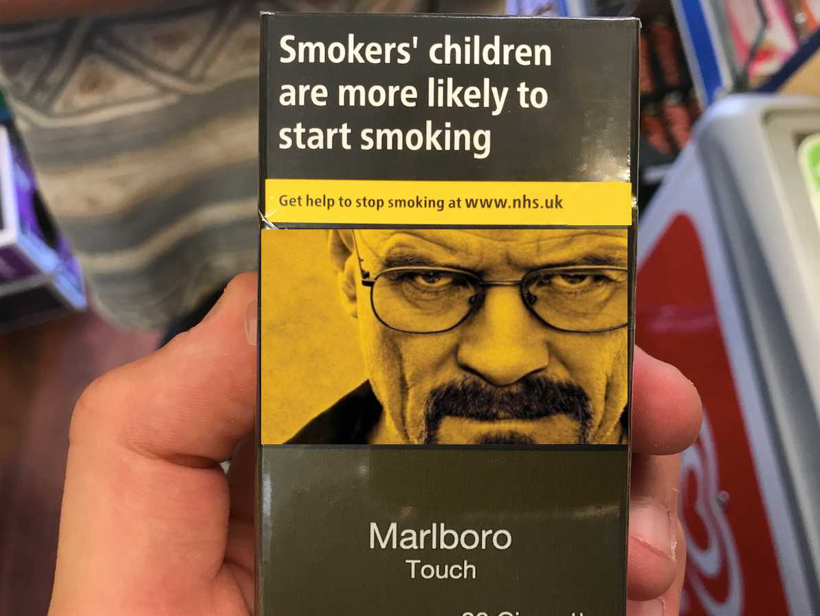 cigarette box with a picture of walter on it