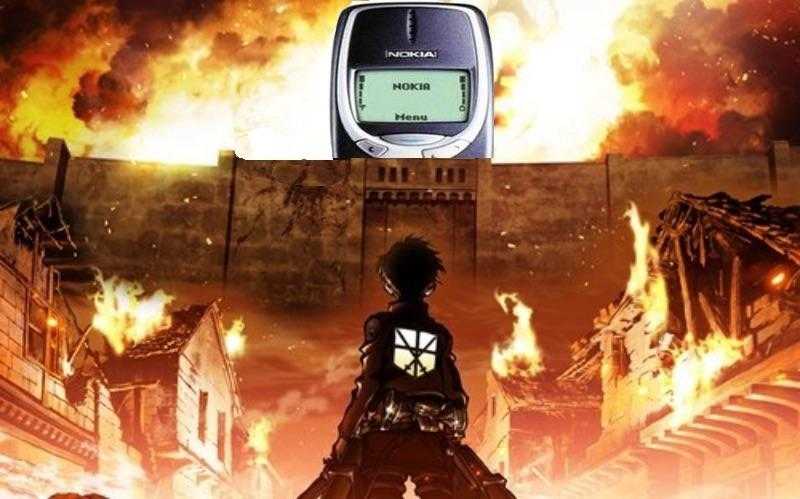 anime scene of a man standing in front of a fire with a cell phone