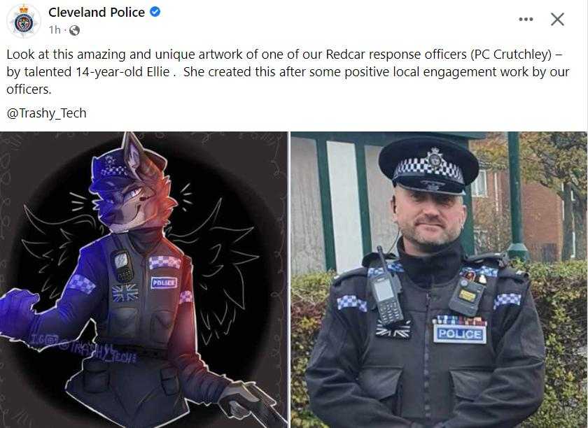 a close up of a person in a police uniform and a picture of a cat