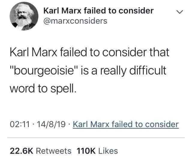 a tweet with a picture of karl marx and a quote