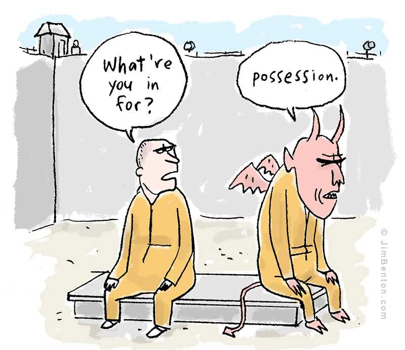 cartoon of two men sitting on a bench with a pig in the middle of the conversation