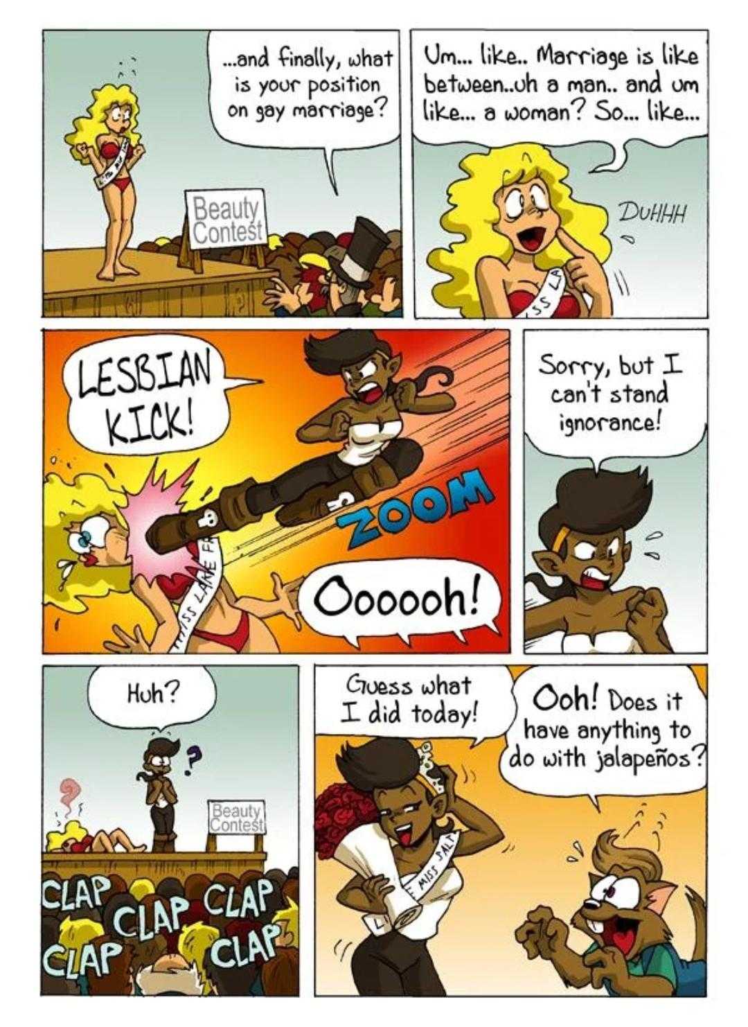 a comic strip with a cartoon of a woman and a man