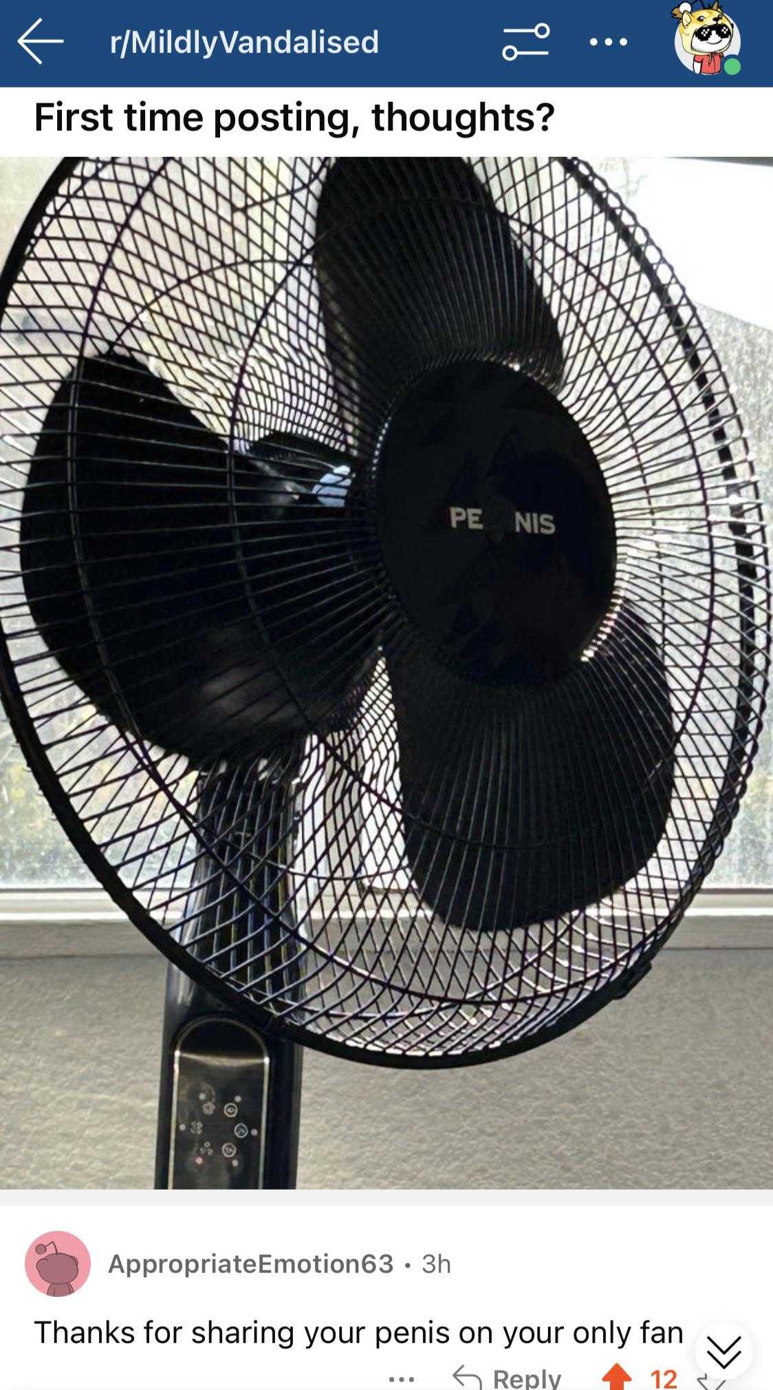 a close up of a fan with a caption of a person saying it ' s time to post thoughts