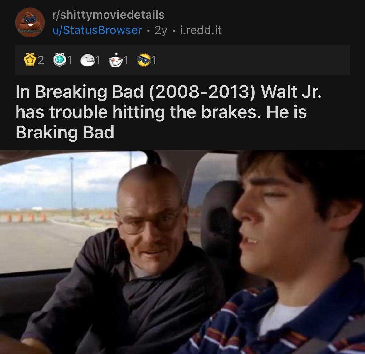 image of a man driving a car with a caption of breaking bad