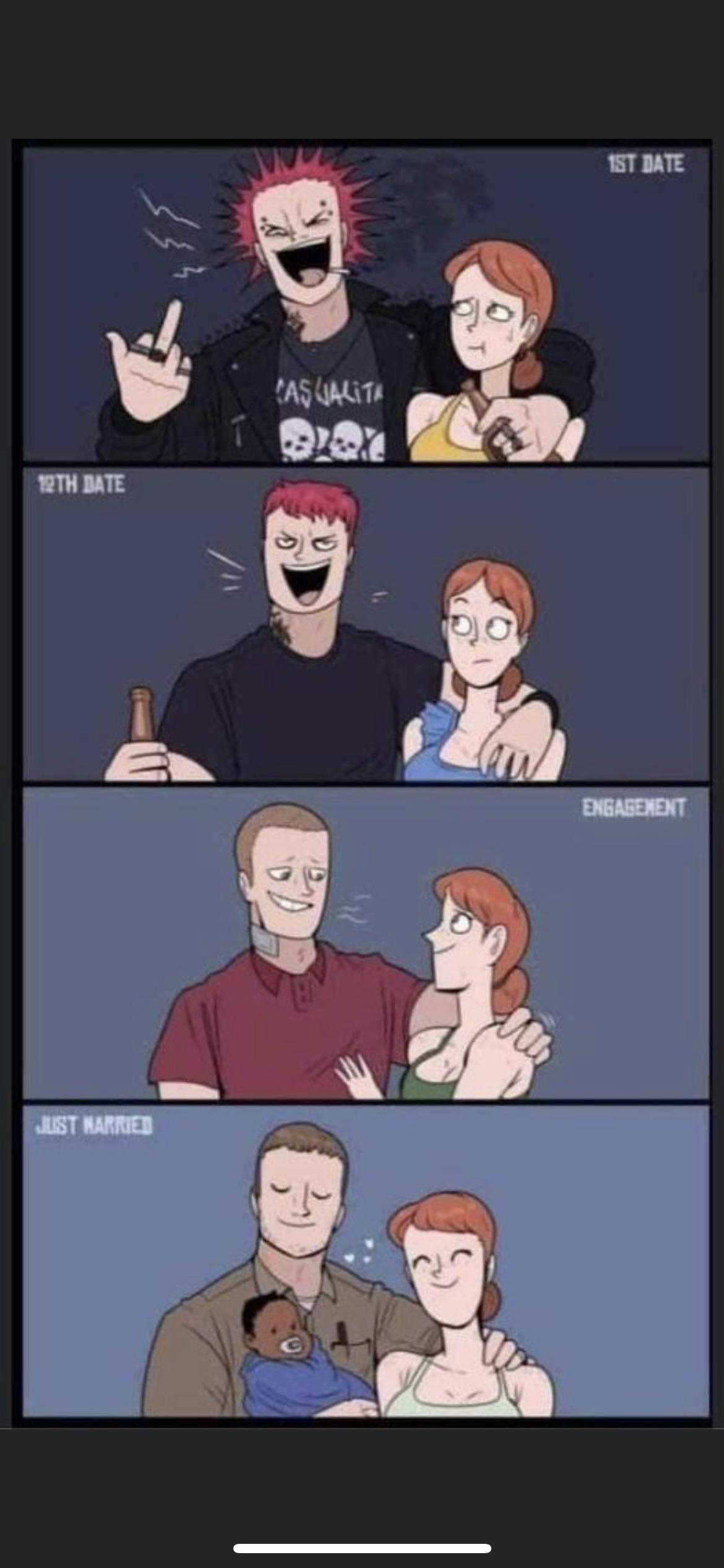 a cartoon of a man and woman with red hair and a man with a beard