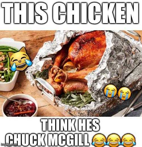 a picture taken from a facebook page of a turkey with a caption of the phrase, this chicken think